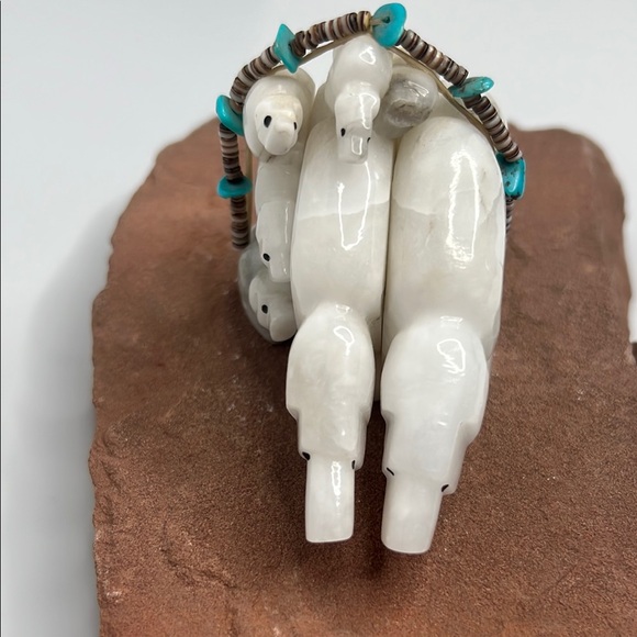 White Stone Bear family Figurine with Turquoise Accents - Picture 4 of 4